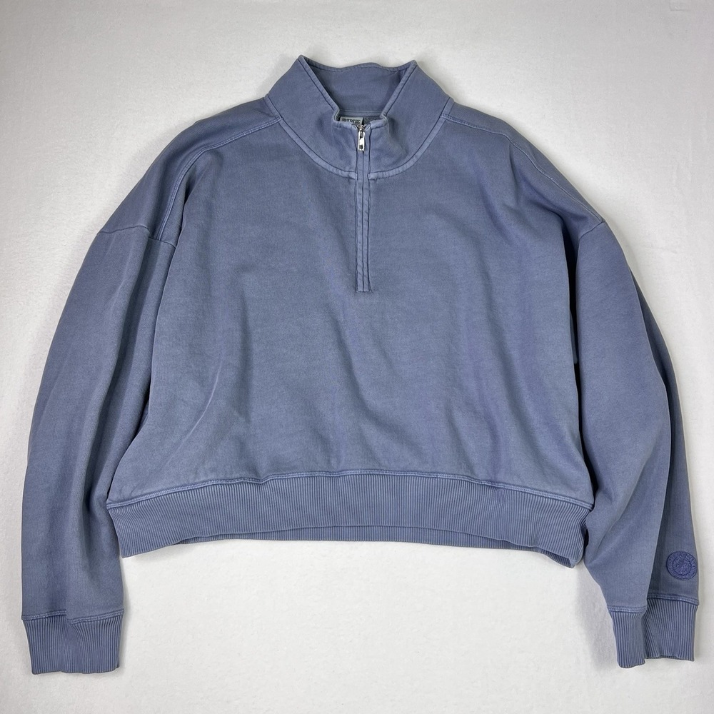 PINK‎ Victoria's Secret Ivy Fleece Quarter Zip Blue Sweatshirt Pullover XXL NWOT